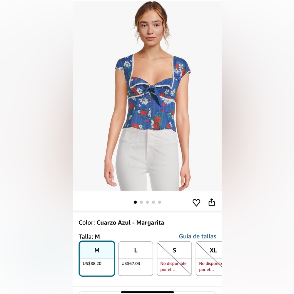 Free People Floral Blue Blouse with Bow